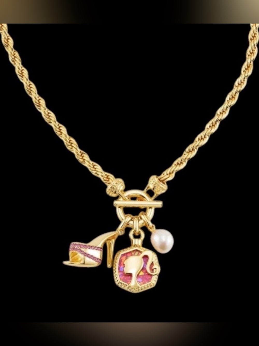 Kendra Scott Barbie X Gold rope chain Charm
Necklace high heel pearl pendant NWT